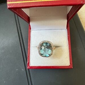 10k, genuine, blue, aquamarine, and diamond ring